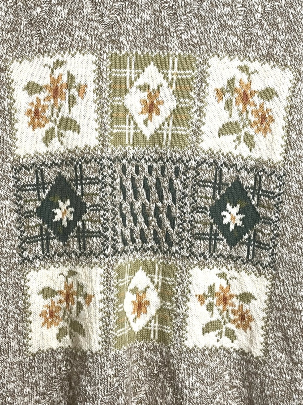 VTG Acorn Women’s Granny-Chic CottageCore Taupe & Cream Crewneck Sweater - Picture 6 of 8
